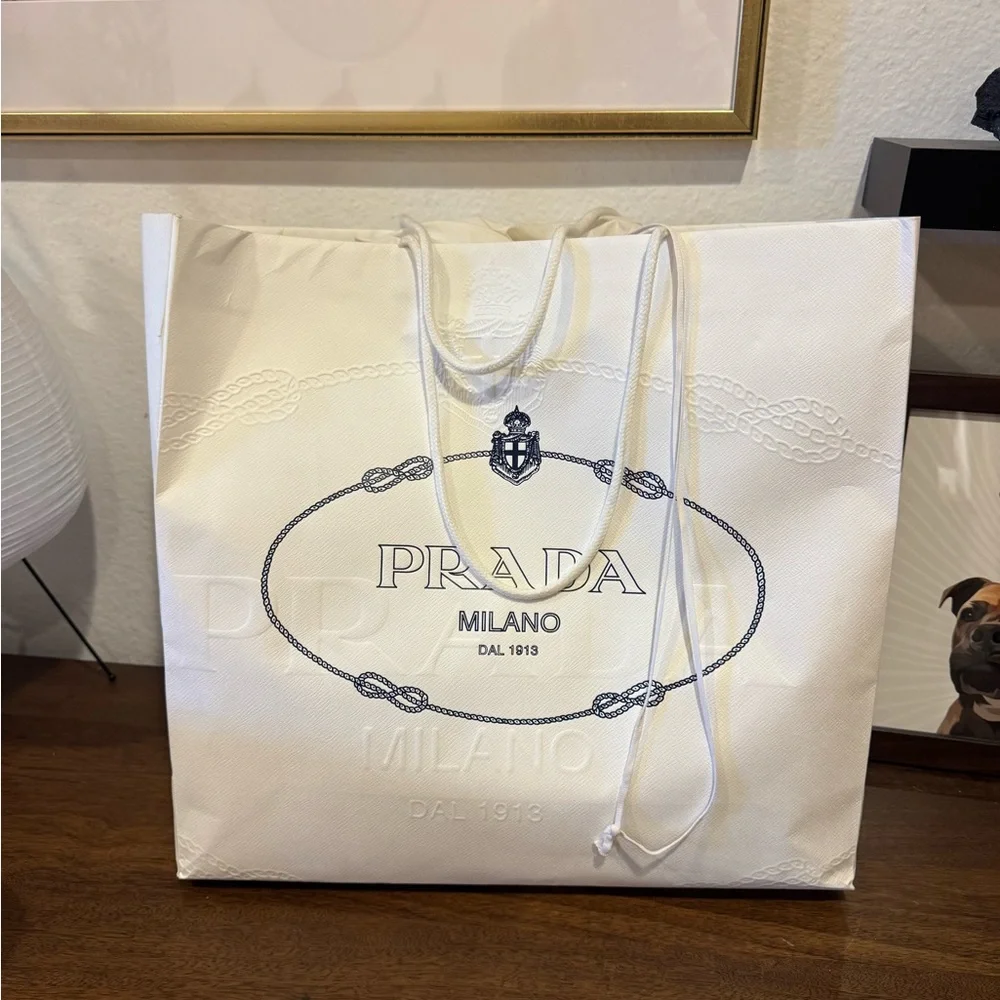 PRADA NWT Crochet Raffia Tote Bag Straw Logo Purse Natural - Picture 12 of 12